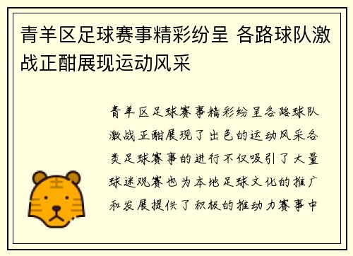 青羊区足球赛事精彩纷呈 各路球队激战正酣展现运动风采