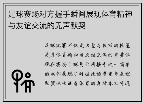 足球赛场对方握手瞬间展现体育精神与友谊交流的无声默契