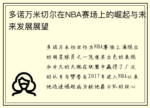 多诺万米切尔在NBA赛场上的崛起与未来发展展望