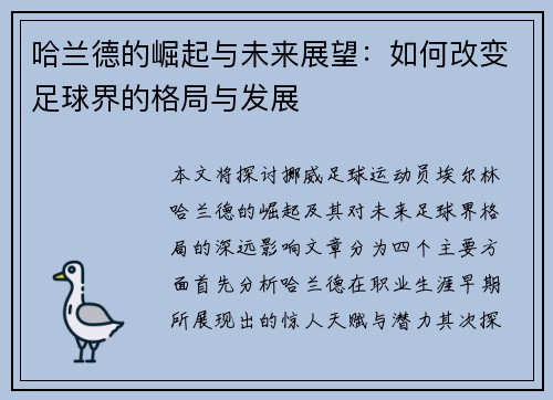 哈兰德的崛起与未来展望：如何改变足球界的格局与发展