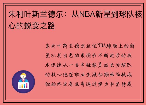 朱利叶斯兰德尔：从NBA新星到球队核心的蜕变之路